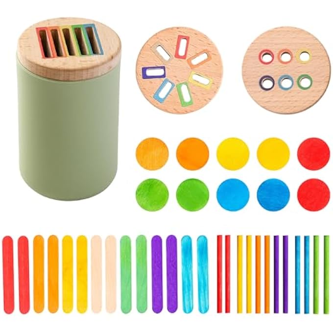 MONTESSORI TOY FROM 1 YEAR, 3-IN-1 SILICONE MONTESSORI TOY WITH WOODEN LID SENSORY TOY MOTOR SKILLS TOY GIFT FOR TODDLERS - Image 2
