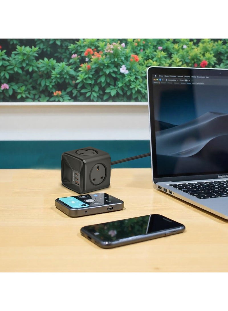 GREEN LION 7 In 1 Compact Power Socket 33W PPS / 2 USB-C / 1 USB-A / 4-UK Plug Sockets / 1.5 m Power Cord / Multiple Protection / GaN Technology / Universal Compatibility / 3250W Power - Black - Image 4