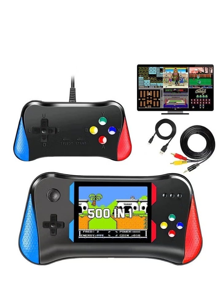 x7 جهاز ألعاب يدوي كلاسيكي للأطفال - جهاز ألعاب ميني Retro مع 500 لعبة مدمجة - دعم لاعبين مزدوجين - إخراج تلفزيوني - جهاز آركيد محمول قابل لإعادة الشحن - Image 1