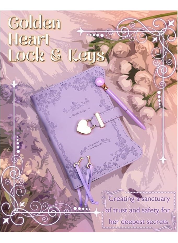 CMGTYYD. مذكرات مع قفل ومفاتيح للفتيات والنساء، 360 صفحة دفتر يوميات مع قفل للفتيات أفكار هدايا للفتيات، مذكرات للفتيات بقفل مع قلم، مجموعة مذكرات لطيفة للفتيات المراهقات من سن 8-12 سنة (أرجواني خزامي) - Image 3