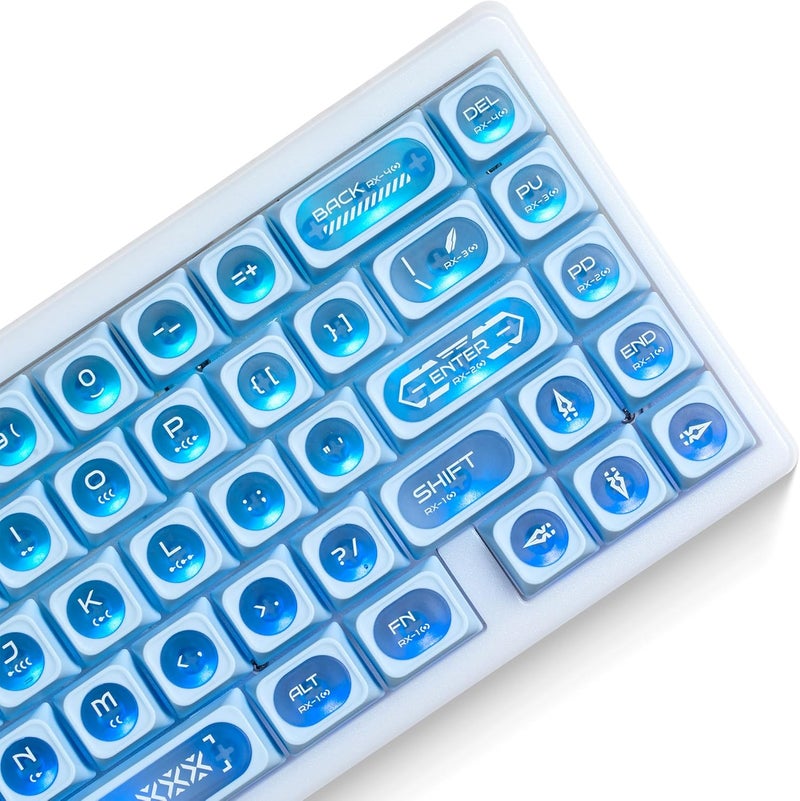 OHY XVX MAX Profile Translucent Shine-Through Keycaps for 75% Mechanical Keyboards, 136-Key Custom Cat Eye Jelly Keycap Set - Blue - Image 1
