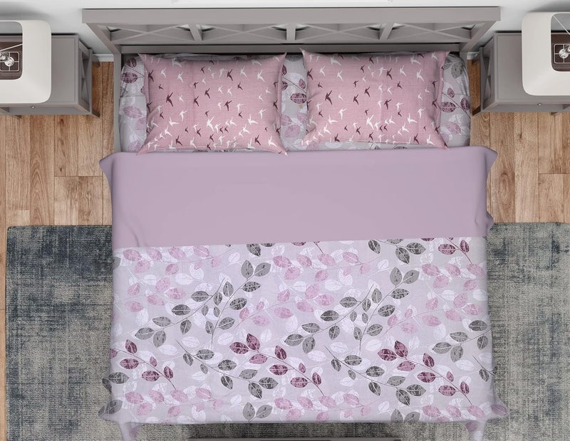 Threads & Yarn Threads Yarn Brand Cotton 240 TC Queen Size Ultra Soft Double Bedsheet with Two Combination Pillow Covers Signature Collection Leaves Lavender  - Image 2