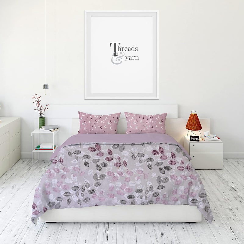 Threads & Yarn Threads Yarn Brand Cotton 240 TC Queen Size Ultra Soft Double Bedsheet with Two Combination Pillow Covers Signature Collection Leaves Lavender  - Image 1