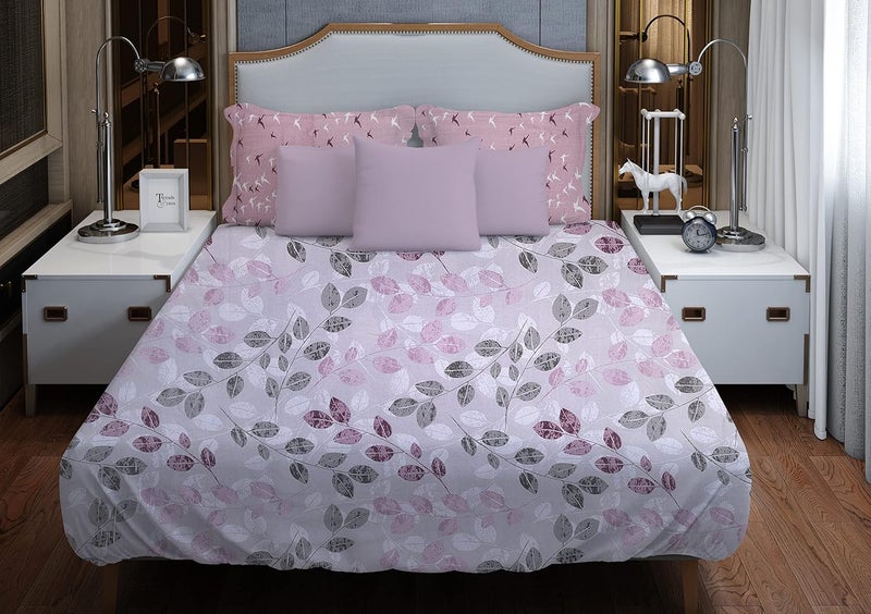 Threads & Yarn Threads Yarn Brand Cotton 240 TC Queen Size Ultra Soft Double Bedsheet with Two Combination Pillow Covers Signature Collection Leaves Lavender  - Image 3