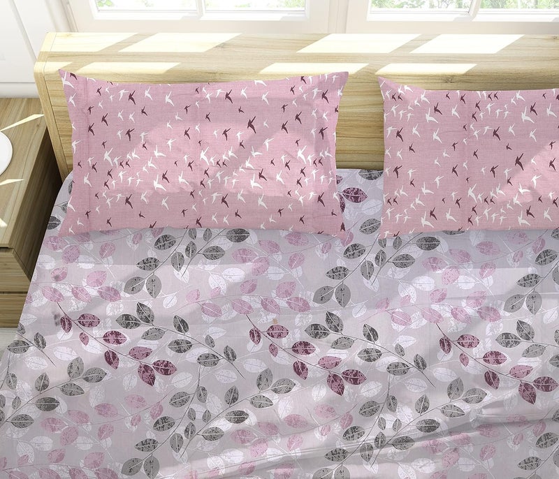 Threads & Yarn Threads Yarn Brand Cotton 240 TC Queen Size Ultra Soft Double Bedsheet with Two Combination Pillow Covers Signature Collection Leaves Lavender  - Image 5
