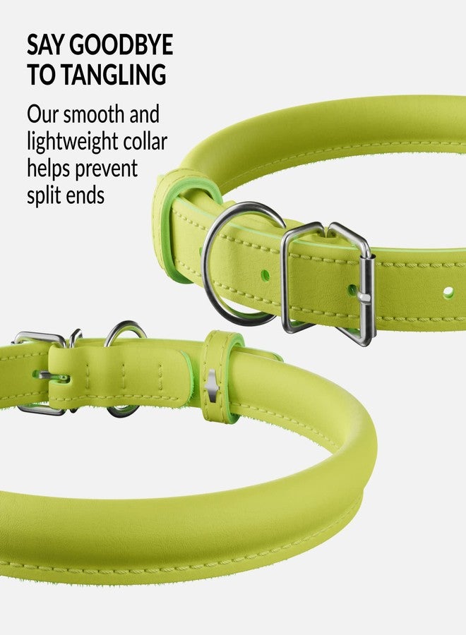 CollarDirect Rolled Leather Dog Collar, Soft Padded Round Puppy Collar, Handmade Genuine Leather Collar Dog Small Large Cat Collars 13 Colors (13-16 Inch, Lime Green Smooth) - Image 2