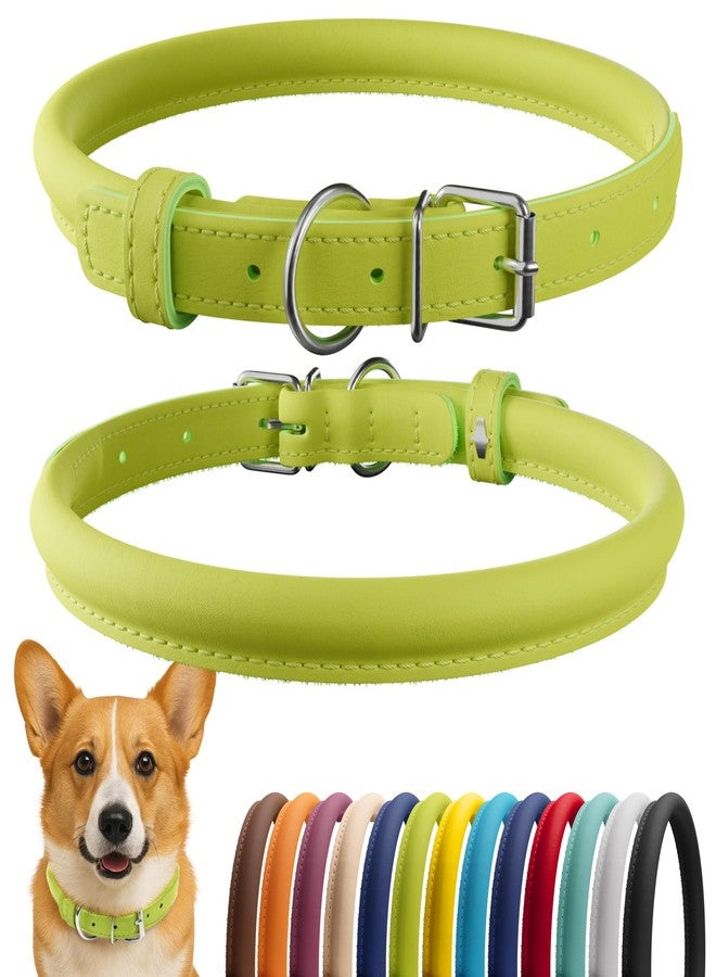 CollarDirect Rolled Leather Dog Collar, Soft Padded Round Puppy Collar, Handmade Genuine Leather Collar Dog Small Large Cat Collars 13 Colors (13-16 Inch, Lime Green Smooth) - Image 1