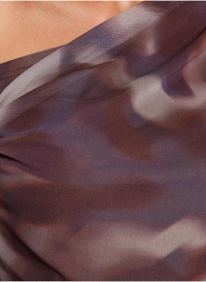 trendyol - Brown Tulle Lined Asymmetrical Collar Knitted Blouse TWOAW24BZ00051 - Image 1
