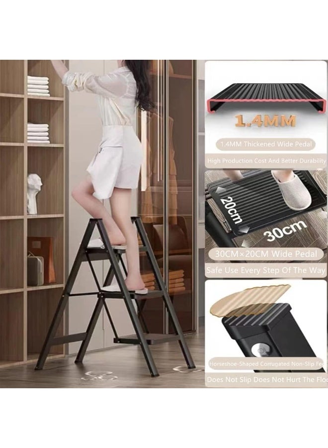 NAMA 3 Step Ladder, Multipurpose Step Ladder Folding Ladder with Wide Anti-Slip Pedal, Step Stool Portable Lightweight Foldable Stepladder for Home Kitchen Library Office Holds up to 150 KG (3 STEPS) - Image 5