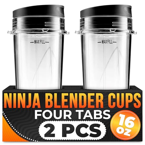 KETAR 2Pcs Single Serve Blender Cup with Lid  16 Oz Cup Blender for Smoothies Ninja Blender Cups Replacement  4 Tabs Single Serving Blender Bottle Lid For Bl770 Bl780 Bl660 Bl740 Nutri Ninja Blenders - Image 1