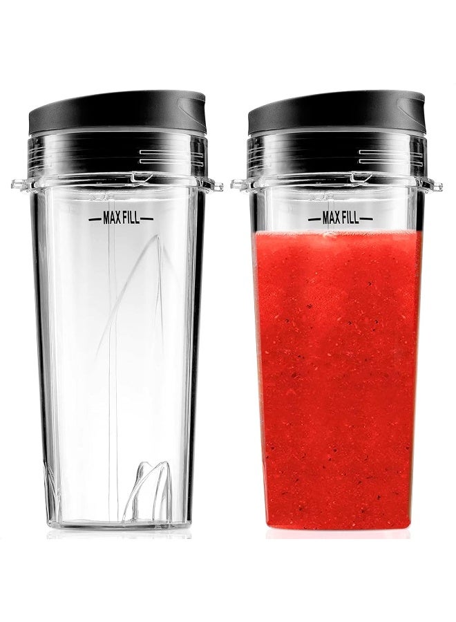 KETAR 2Pcs Single Serve Blender Cup with Lid  16 Oz Cup Blender for Smoothies Ninja Blender Cups Replacement  4 Tabs Single Serving Blender Bottle Lid For Bl770 Bl780 Bl660 Bl740 Nutri Ninja Blenders - Image 2