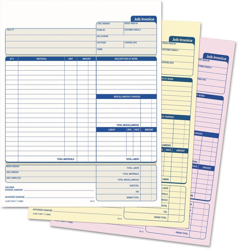 TOPS Job Invoice with Materials List, 3-Part, Carbonless, 8.5 x 11 Inches, 50 Sets per Pack - Image 3