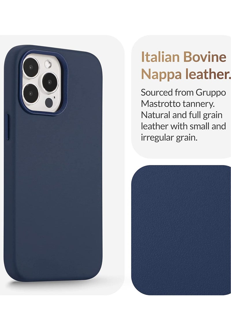(for iPhone 14 Pro Max) - European Nappa Leather Case - Smoothen and Soften Over Time - Compatible with Magsafe - Midnight Blue - Image 2