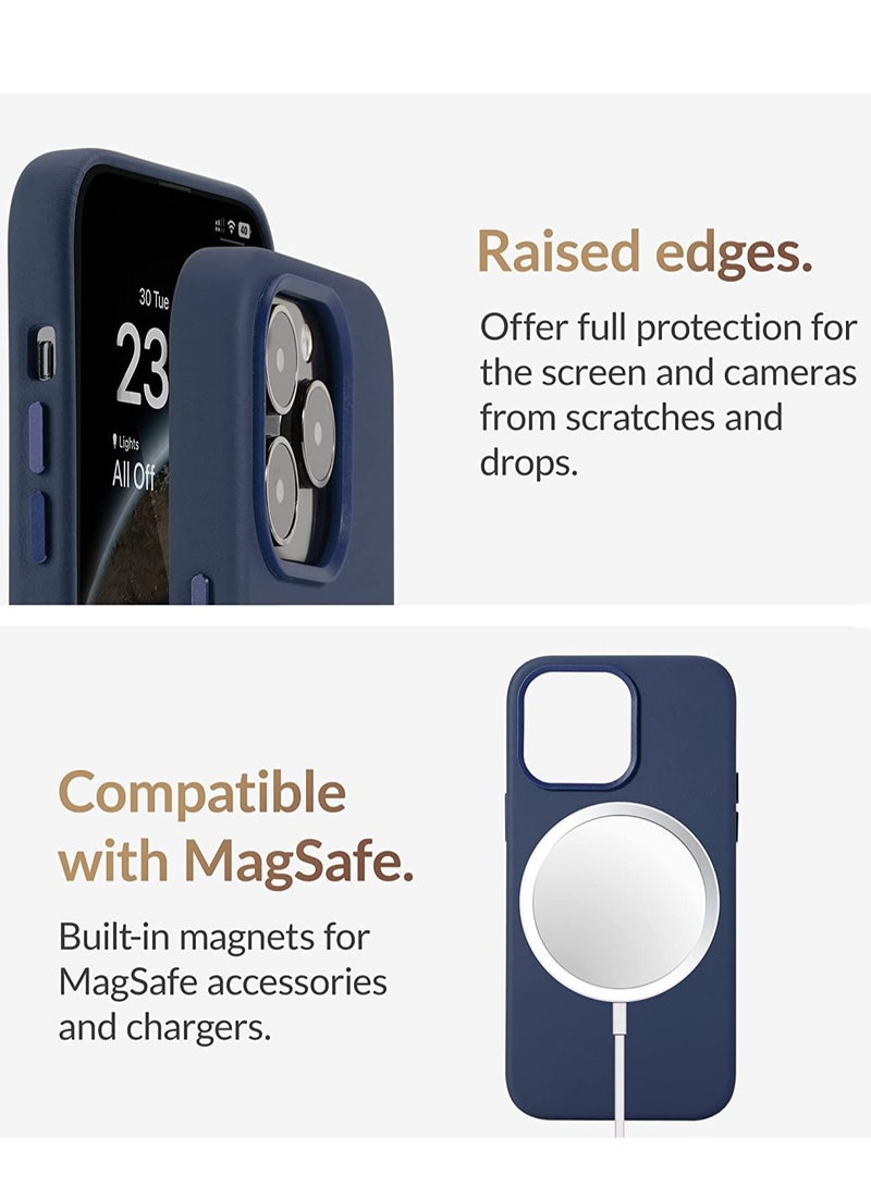 (for iPhone 14 Pro Max) - European Nappa Leather Case - Smoothen and Soften Over Time - Compatible with Magsafe - Midnight Blue - Image 5