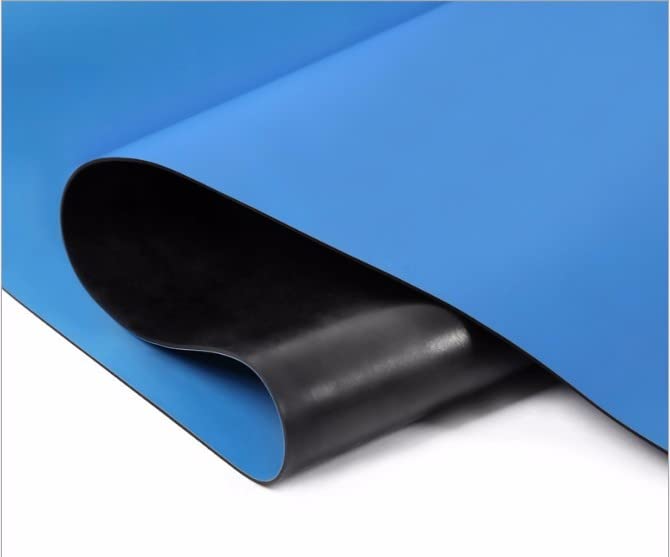 SES QTek حصيرة طاولة آمنة مضادة للكهرباء الساكنة SkyESD PVC بطبقتين زرقاء بسماكة 2 مم مع زر في 4 زوايا مع حزام معصم ومجموعة سلك تأريض كاملة 1X4 قدم - Image 2