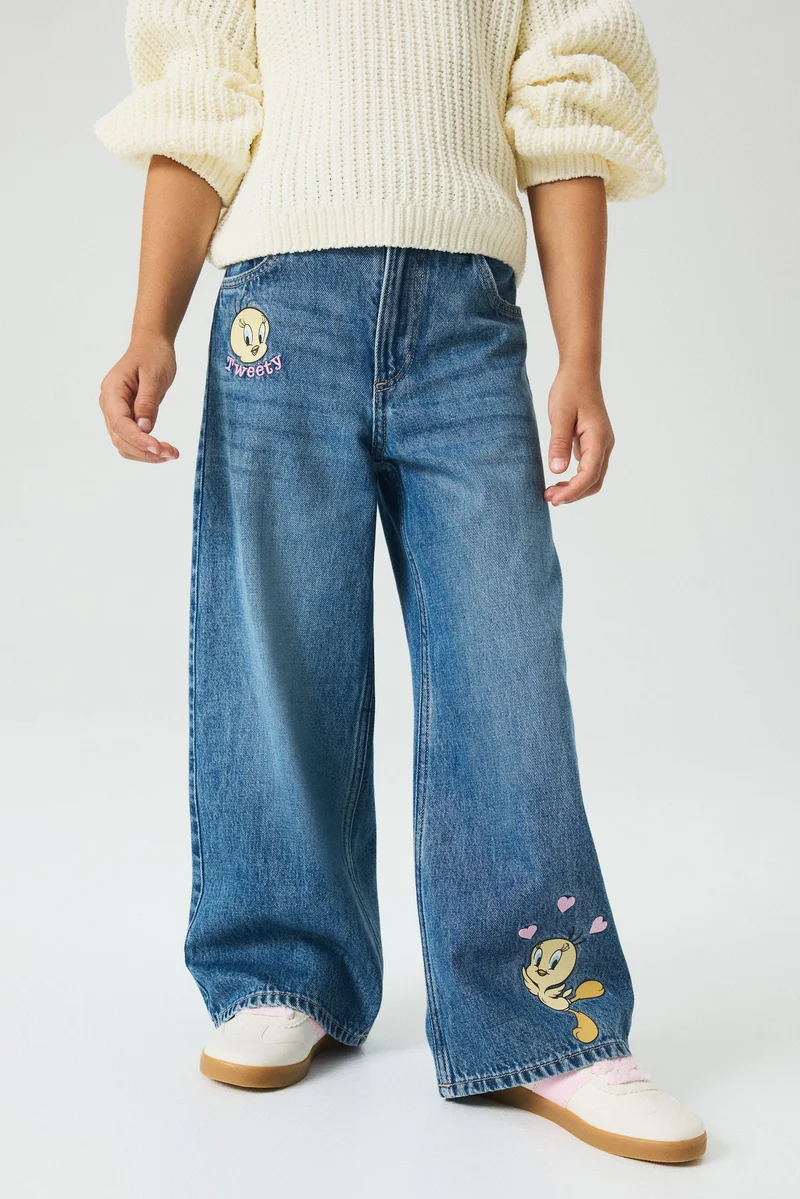 H&M Printed Wide Leg Jeans