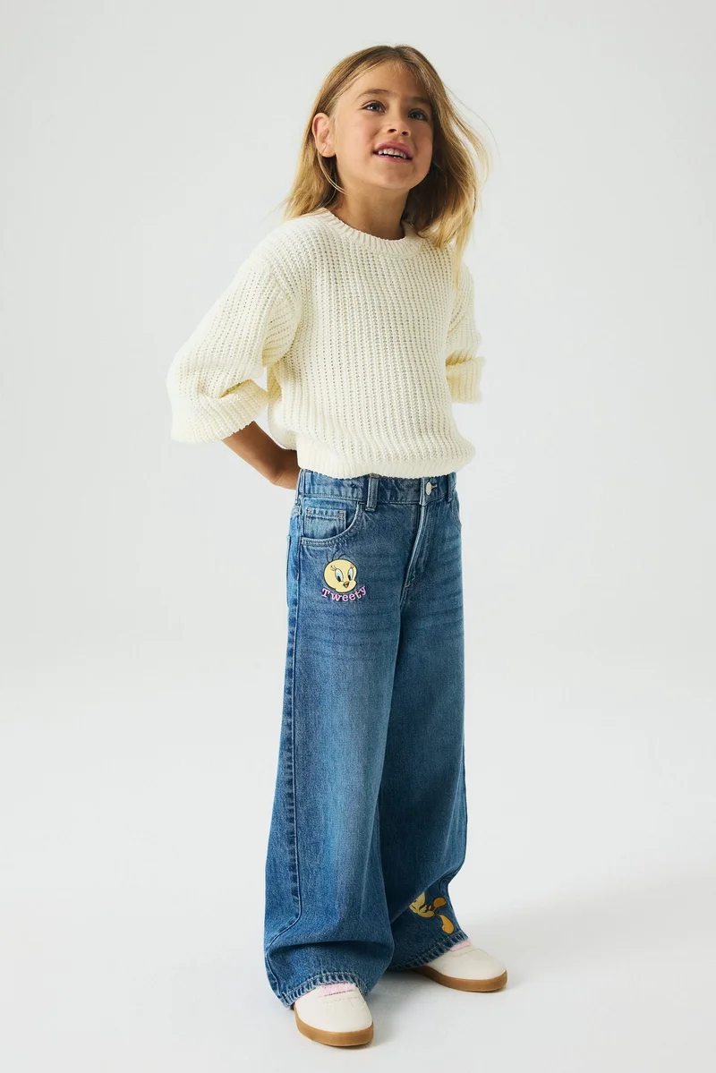 H&M Printed Wide Leg Jeans
