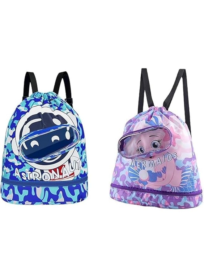 PROMASS Swimming Backpack For Kids, 2 Portable Swim Bags For Swimmers, Dry And Wet Separation Waterproof Drawstring Bag, Beach Mesh Backpack, Fitness Sport Knapsack For Gym Beach Pool Gear Bag - Image 1