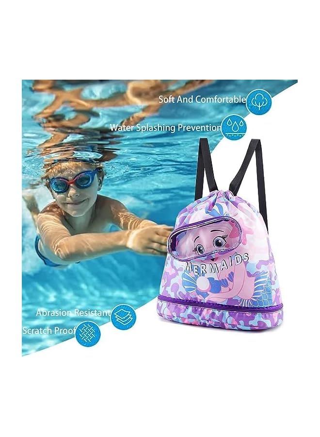 PROMASS Swimming Backpack For Kids, 2 Portable Swim Bags For Swimmers, Dry And Wet Separation Waterproof Drawstring Bag, Beach Mesh Backpack, Fitness Sport Knapsack For Gym Beach Pool Gear Bag - Image 3