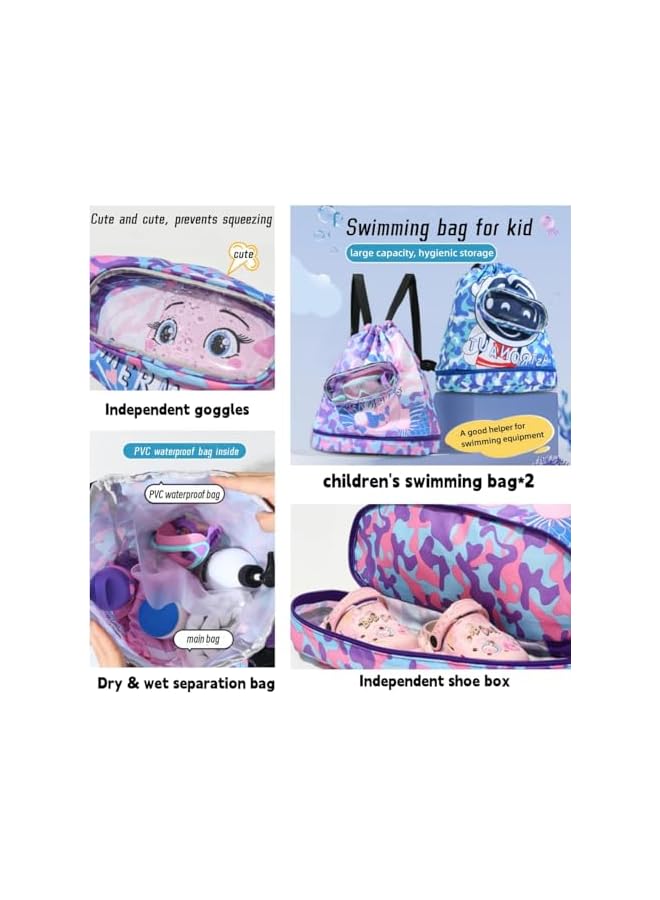 PROMASS Swimming Backpack For Kids, 2 Portable Swim Bags For Swimmers, Dry And Wet Separation Waterproof Drawstring Bag, Beach Mesh Backpack, Fitness Sport Knapsack For Gym Beach Pool Gear Bag - Image 5