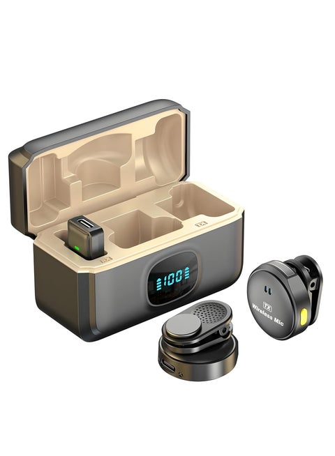 ميكروفون لاسلكي (2 TX + 1 RX + علبة شحن)، ميكروفون لافاليير لاسلكي مع 48 كيلو هرتز / 16 بت، مدى 200 قدم، عمر بطارية طويل لـ TikTok و YouTube و Vlogging وتسجيل الفيديو والبث المباشر