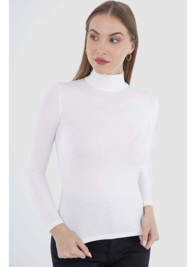 Carina High Neck Long Sleeves Top Off White