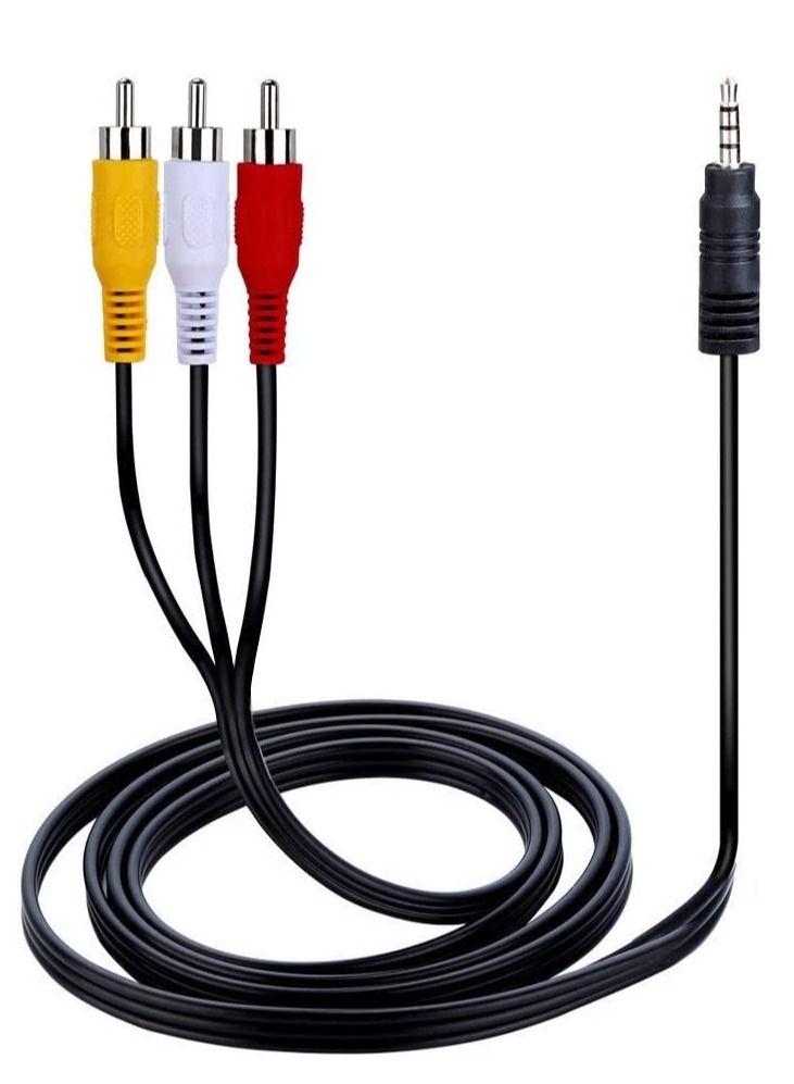 ليدين 3.5 مللي متر إلى 3 RCA ذكر التوصيل إلى RCA صوت ستيريو صوت فيديو ذكر AUX كابل 3.5 مللي متر إلى كابل فيديو كاميرا فيديو RCA AV (1.5 متر) - Image 1