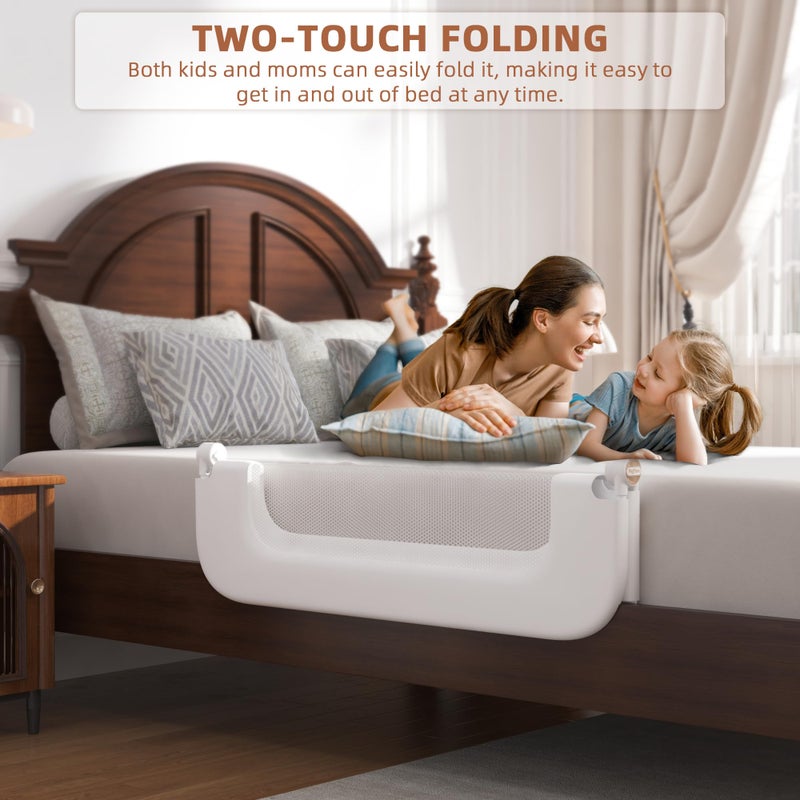 FigTime Bed Rail for Toddlers, Baby Bed Rail Guard for Kids, Toddler Bed Rails with Reinforced Anchor Fit, Height Adjustable & Foldable Bed Rail Guard for Twin, Full, Queen & King Beds (White, 32IN) - Image 2