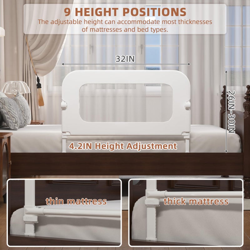 FigTime Bed Rail for Toddlers, Baby Bed Rail Guard for Kids, Toddler Bed Rails with Reinforced Anchor Fit, Height Adjustable & Foldable Bed Rail Guard for Twin, Full, Queen & King Beds (White, 32IN) - Image 3