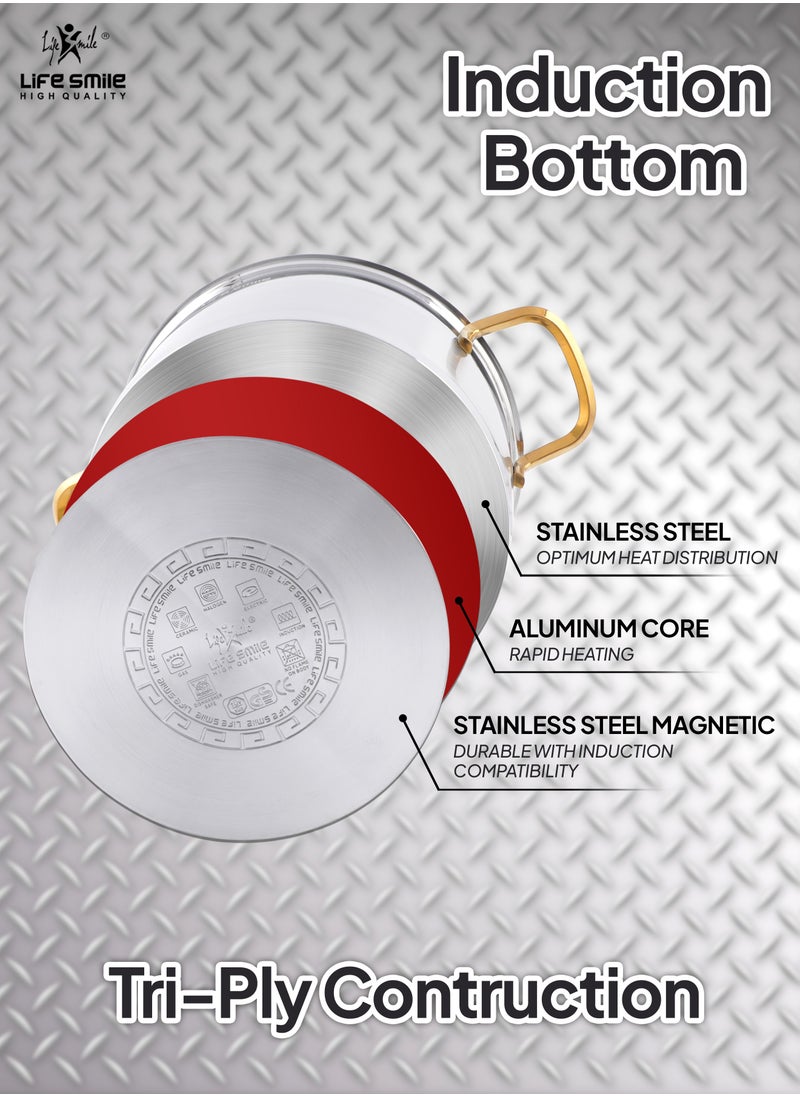 Premium 18/10 Stainless Steel Cookware Set - Pots and Pans Set Induction 3-Ply Kitchen Cooking Set Thick Base for Even Heating Includes Casserroles 16/20/24cm Oven Safe Silver Gold - pzsku/Z66BE6883DF8C10E4A489Z/45/_/1711611800/ad04e392-1e62-4bfa-8eaa-c1fc77c1f84f