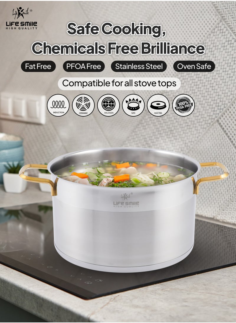 Premium 18/10 Stainless Steel Cookware Set - Pots and Pans Set Induction 3-Ply Kitchen Cooking Set Thick Base for Even Heating Includes Casserroles 16/20/24cm Oven Safe Silver Gold - pzsku/Z66BE6883DF8C10E4A489Z/45/_/1711611803/62b3cb4e-8ff1-4e0a-8779-e265596c46ff