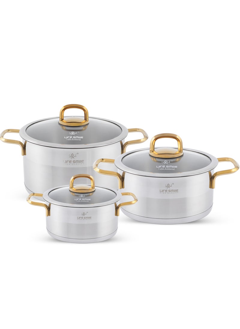 Premium 18/10 Stainless Steel Cookware Set - Pots and Pans Set Induction 3-Ply Kitchen Cooking Set Thick Base for Even Heating Includes Casserroles 16/20/24cm Oven Safe Silver Gold - pzsku/Z66BE6883DF8C10E4A489Z/45/_/1739789588/909afb3b-f1bc-4b2a-9aa7-45ae084fe6c0