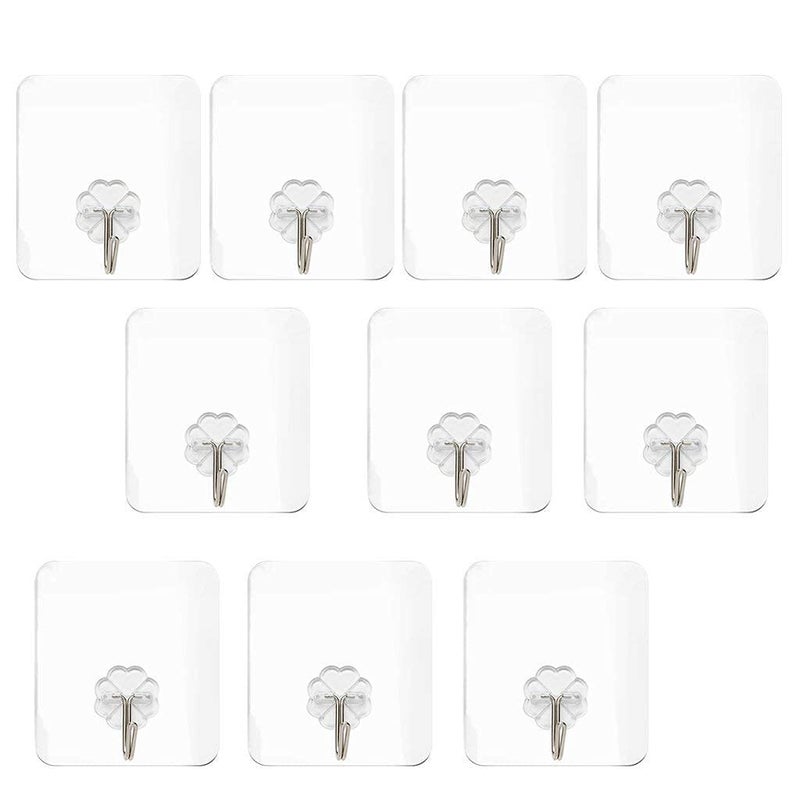 SVDK Transparent Stick on Adhesive Stronger Plastic Wall Hooks Hangers for Hanging Robe Coat Towel Keys Bags Lights Calendars Pack of 10 - Image 1