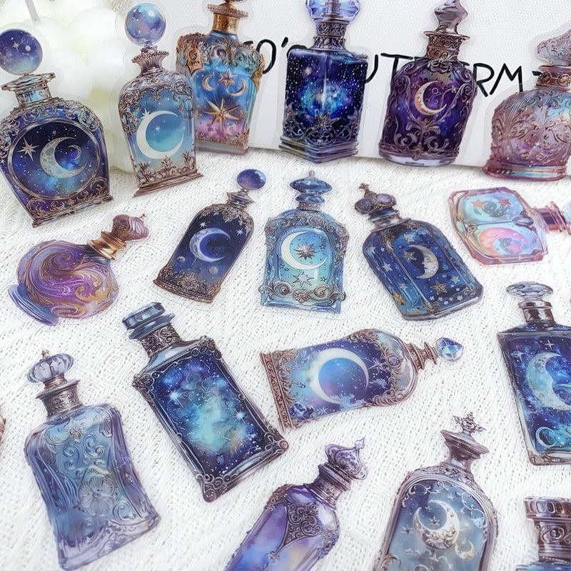 YOKSAS 50PCS Lunar Phase Crystal Bottle Stickers â€“ Clear Watercolor Moon & Star Aesthetic Celestial Sticker for Journals, Scrapbooking, Art Decoration - Image 4