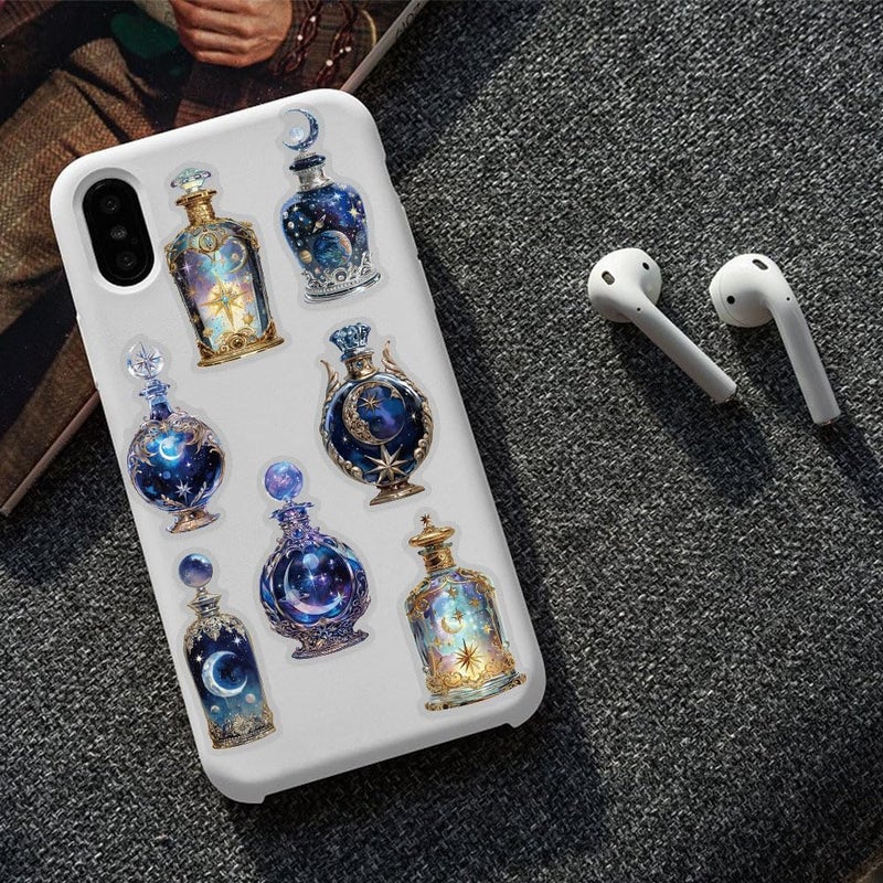 YOKSAS 50PCS Lunar Phase Crystal Bottle Stickers â€“ Clear Watercolor Moon & Star Aesthetic Celestial Sticker for Journals, Scrapbooking, Art Decoration - Image 5