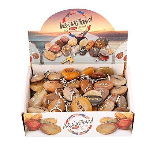 ROCKIMPACT 50PCS Inspirational Stones Key Chains, Engraved Natural River Rock Key Rings Keychains, Healing Stone Keychain Bulk Lot, Different Words Assorted Sayings (50 Pieces) - Image 2