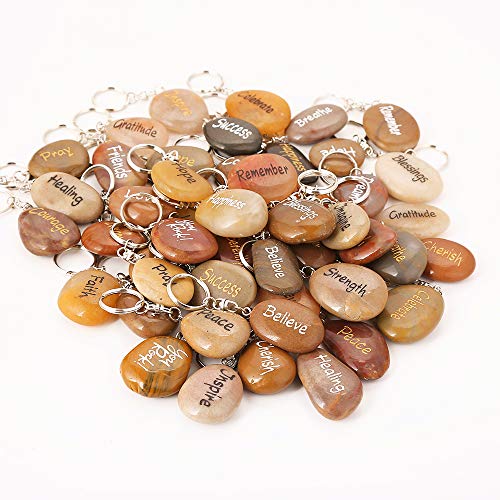 ROCKIMPACT 50PCS Inspirational Stones Key Chains, Engraved Natural River Rock Key Rings Keychains, Healing Stone Keychain Bulk Lot, Different Words Assorted Sayings (50 Pieces) - Image 4