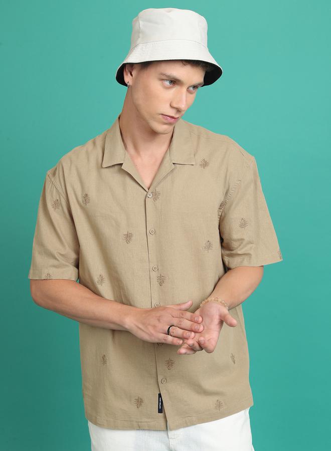 HIGHLANDER Embroidered Detail Cuban Collar Shirt - Image 1