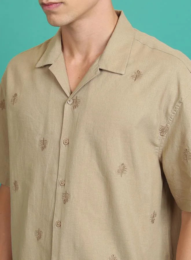 HIGHLANDER HIGHLANDER Embroidered Detail Cuban Collar Shirt