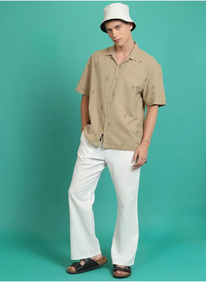هاي لاندر Embroidered Detail Cuban Collar Shirt by Styli
