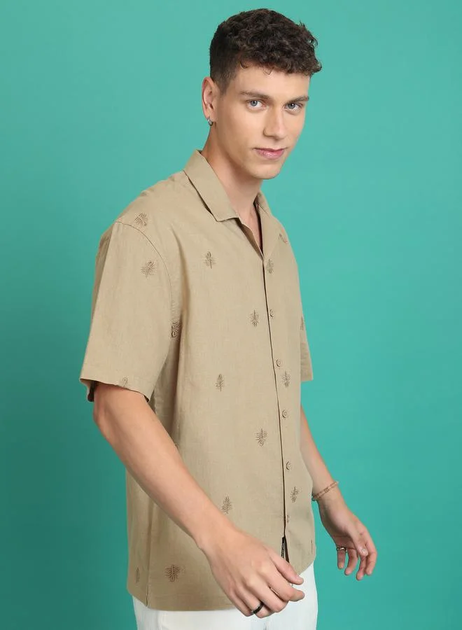 HIGHLANDER HIGHLANDER Embroidered Detail Cuban Collar Shirt