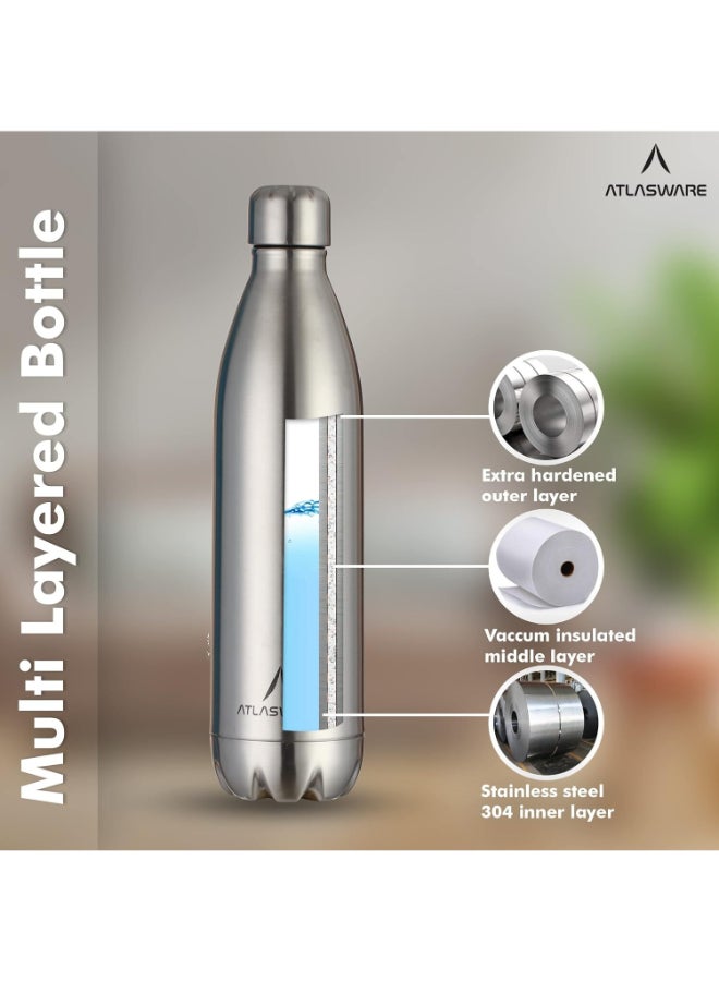 Atlasware Stainless Steel Vacuum Bottle, Double-Wall Insulated and Leak-Resistant, Matt Steel, 500 ml - Image 2