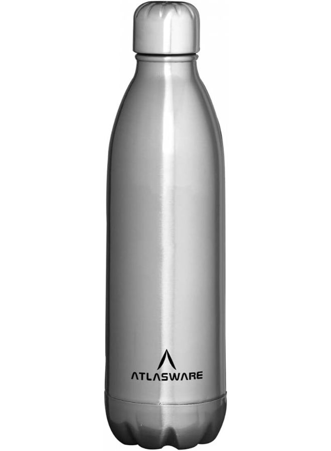 Atlasware Stainless Steel Vacuum Bottle, Double-Wall Insulated and Leak-Resistant, Matt Steel, 500 ml - Image 1