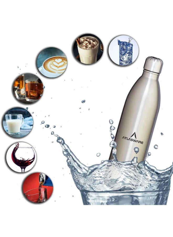 Atlasware Stainless Steel Vacuum Bottle, Double-Wall Insulated and Leak-Resistant, Matt Steel, 500 ml - Image 4