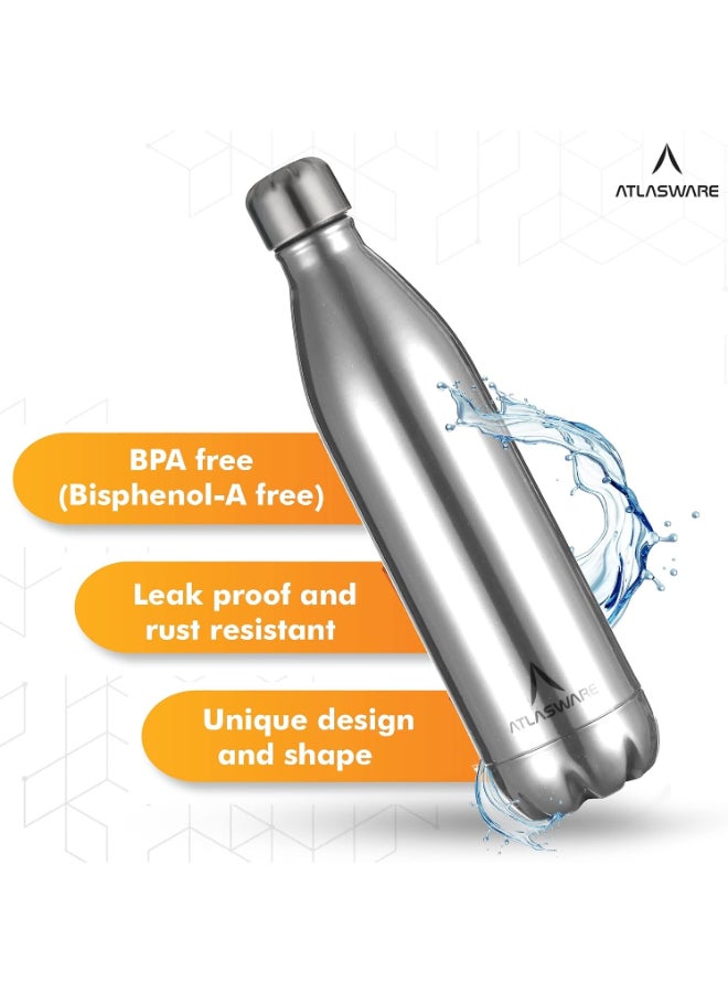 Atlasware Stainless Steel Vacuum Bottle, Double-Wall Insulated and Leak-Resistant, Matt Steel, 500 ml - Image 3