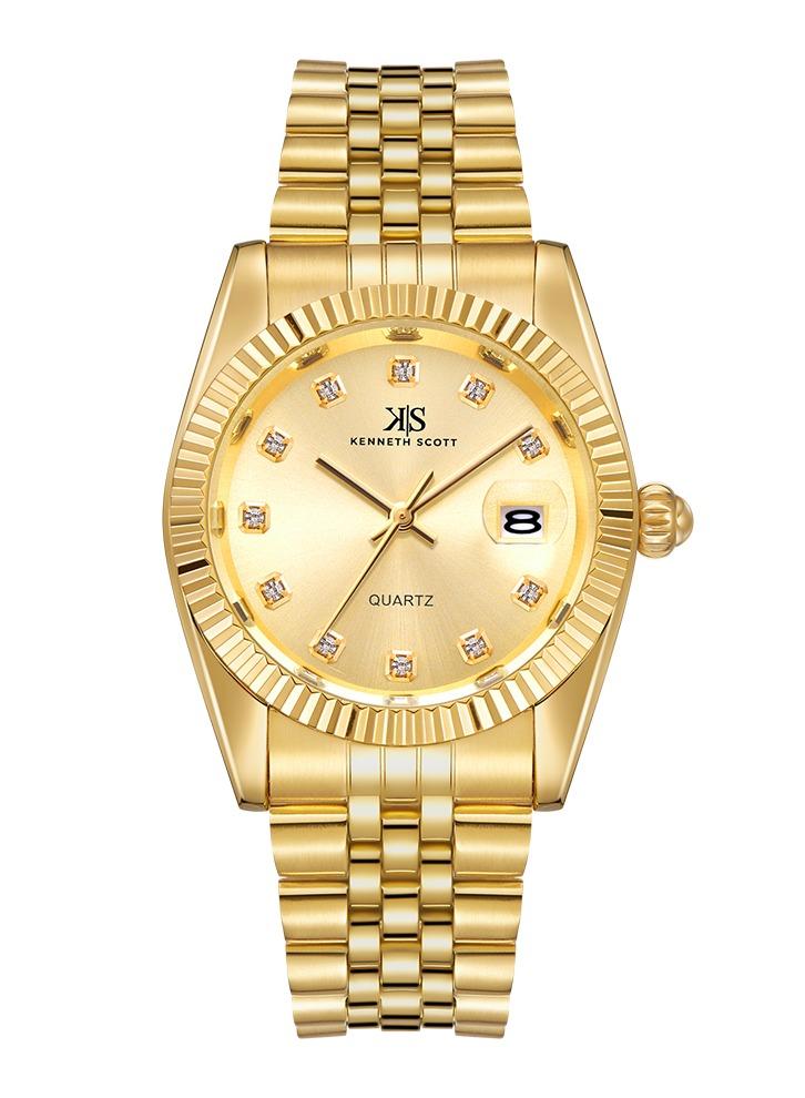 KENNETH SCOTT Kenneth Scott K22036-GBGC Men's Analog Display Watch & Stainless Steel Strap Gold  - Image 1