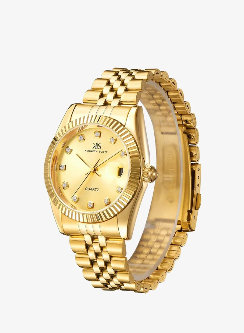 KENNETH SCOTT Kenneth Scott K22036-GBGC Men's Analog Display Watch & Stainless Steel Strap Gold