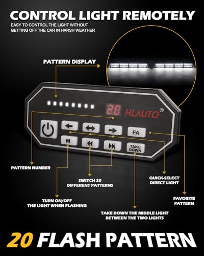 HLauto 604N Emergency Dash Strobe Lights: 2x16.8 inch White Security Light w/Take Down, 48 LED Safety Flashing Warning Hazard Interior Windshield Visor Light Bar for Trucks Vehicles - Image 5