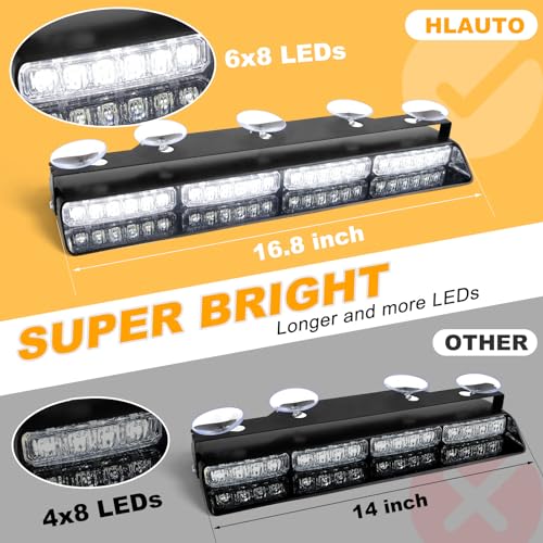 HLauto 604N Emergency Dash Strobe Lights: 2x16.8 inch White Security Light w/Take Down, 48 LED Safety Flashing Warning Hazard Interior Windshield Visor Light Bar for Trucks Vehicles - Image 2