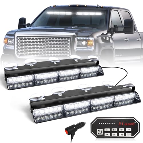 HLauto 604N Emergency Dash Strobe Lights: 2x16.8 inch White Security Light w/Take Down, 48 LED Safety Flashing Warning Hazard Interior Windshield Visor Light Bar for Trucks Vehicles - Image 1
